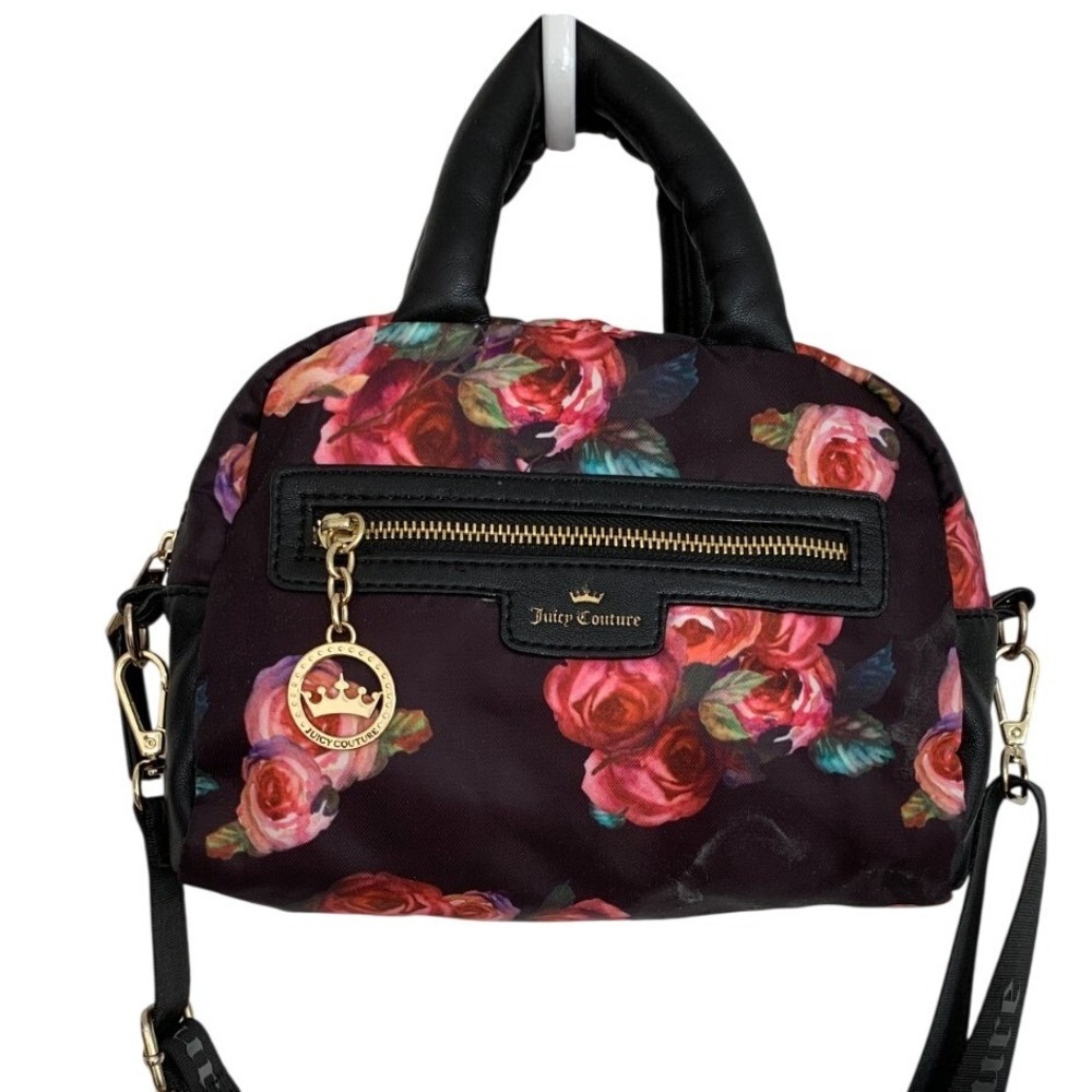 JUICY COUTURE / Y2K Rose Print Sateen Crossbody Handbag Coquette Romantic 2010s